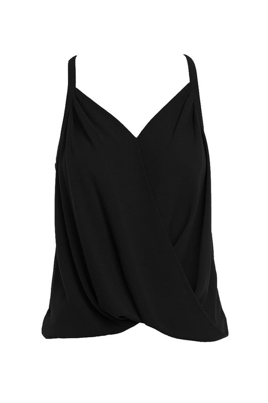 Faux Wrap Tank Top in Black