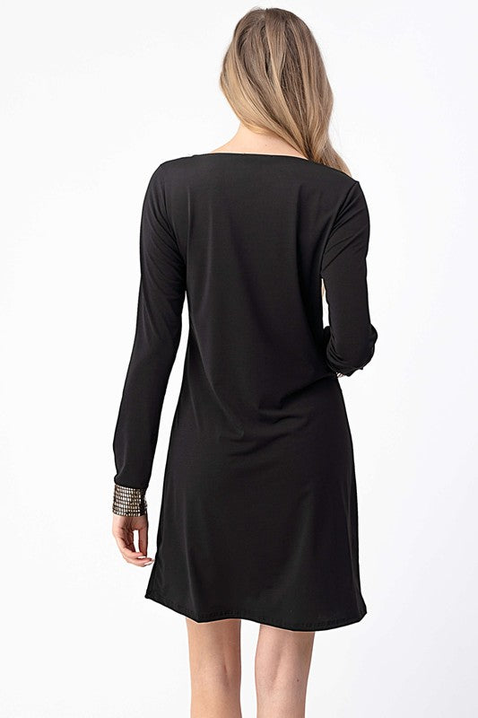 Long Sleeve Tunic Dress w/Gold Cuffs