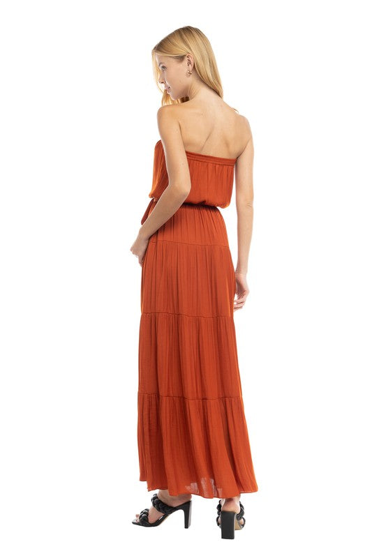LAST CALL SIZE L | Strapless Tiered Maxi Dress in Copper