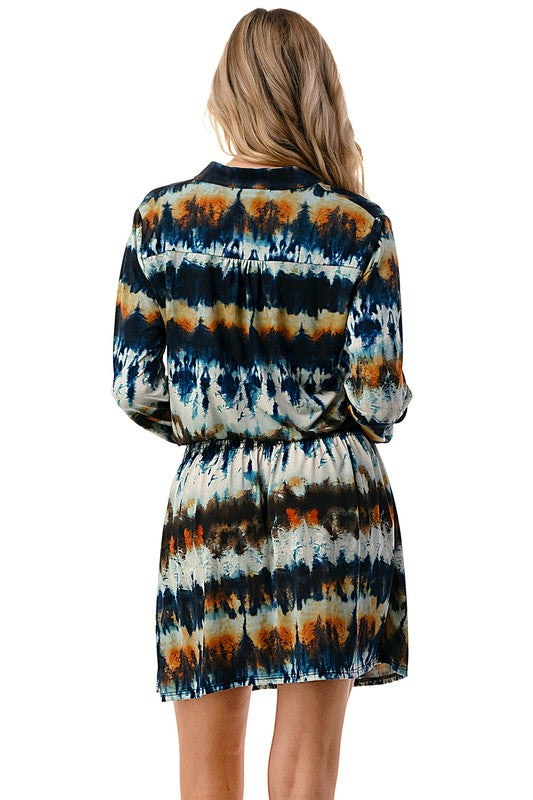 Tie Dye Smocked Waist Dress in Taupe