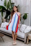 Multi-Watercolor Stripe Halter Dress