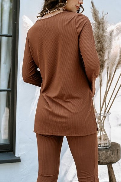 Ribbed Bell Sleeve Tunic Top in Copper