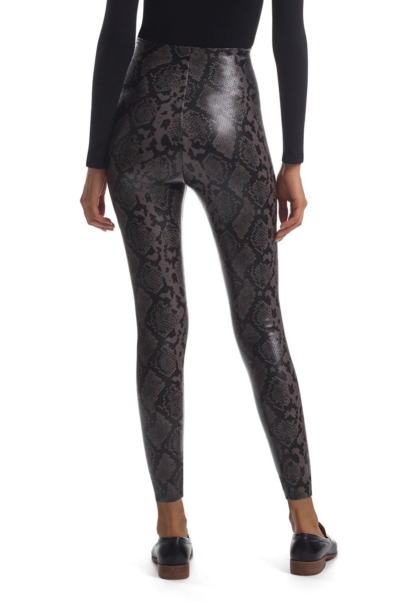 Faux Leather Leggings in Grey Snake