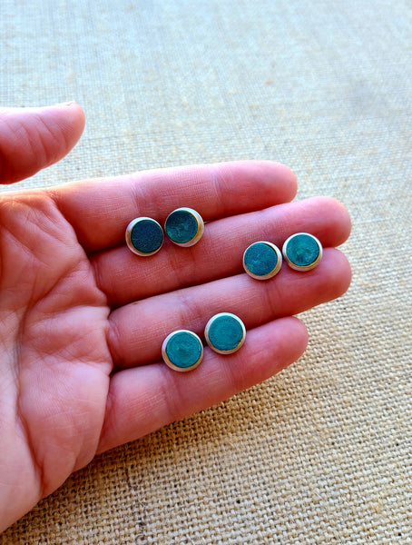 Brass verdigris and silver stud earrings 