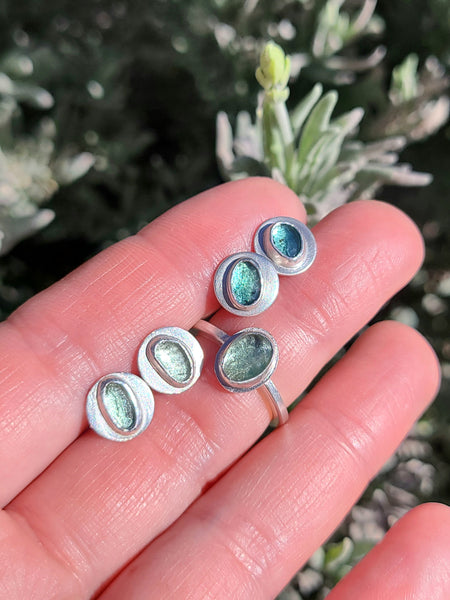 Blue tourmaline rings and earrings 