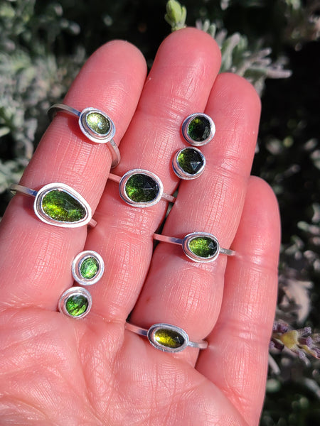 Green Tourmaline rings and stud earrings