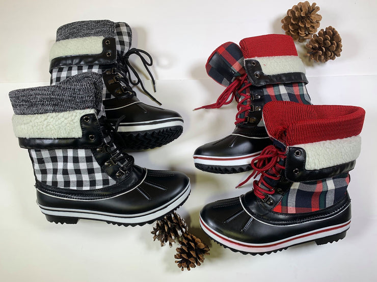 duck boots with plaid