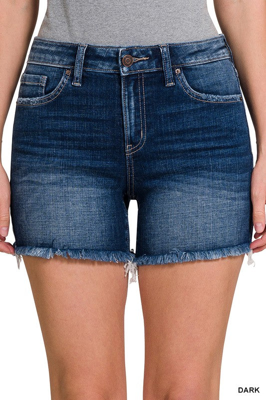 Judy Blue Mid Rise Fray Tulip Hem Black Denim Short 15265