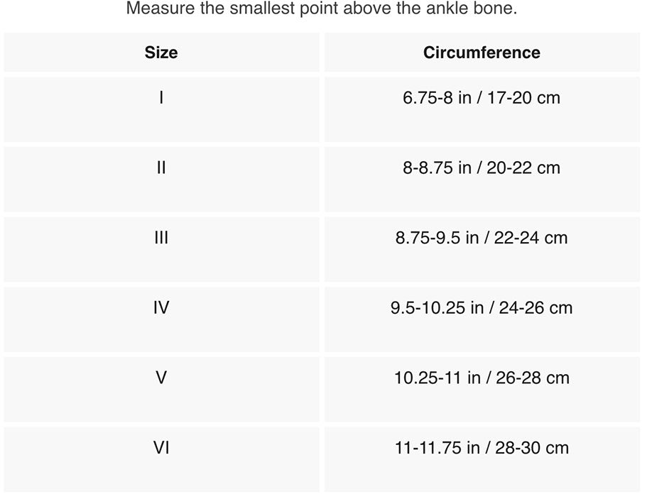 CEP sizing chart Ankle Sleeve Brace and Achilles Brace