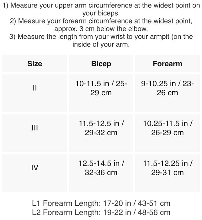 CEP sizing chart Arm Sleeves