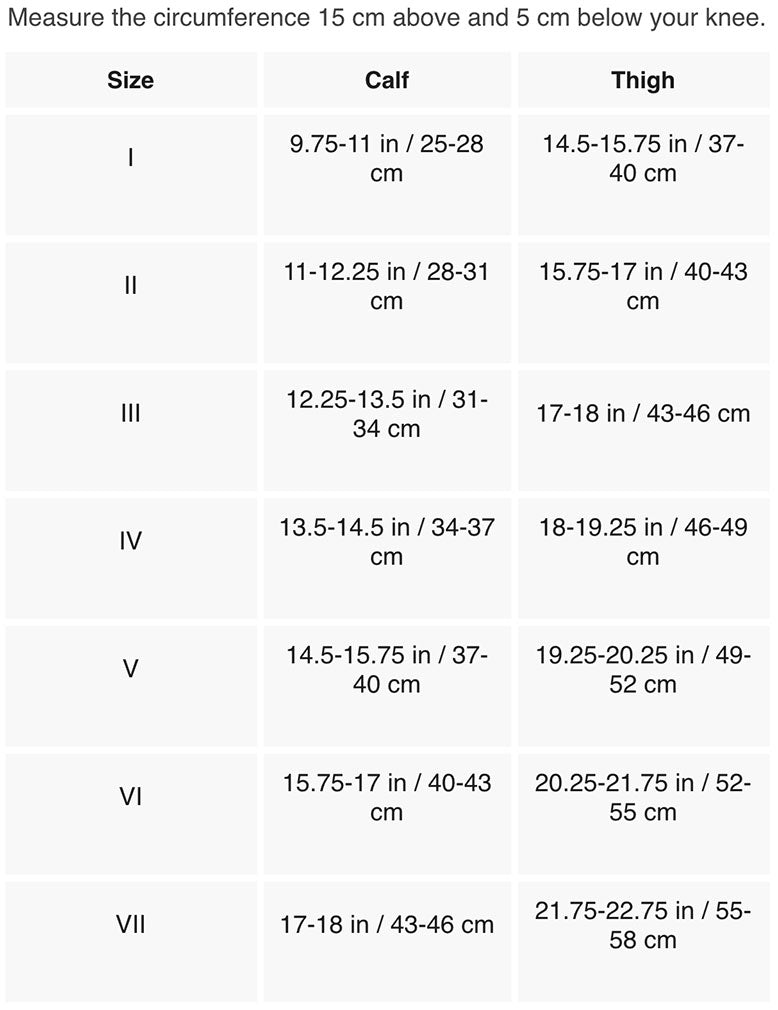 CEP sizing chart Knee Sleeve and Knee Brace