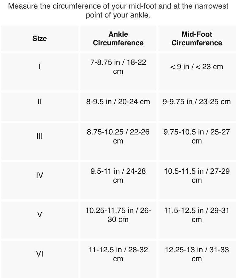 CEP sizing chart Plantar Fasciitis Sleeves