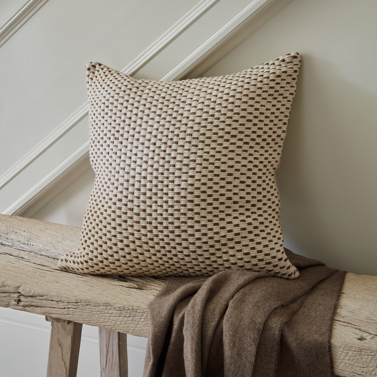 Camel & Cream Basket Weave Cushion Cover