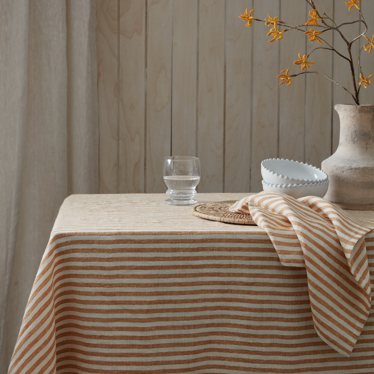 Camel Stripe Linen Tablecloth