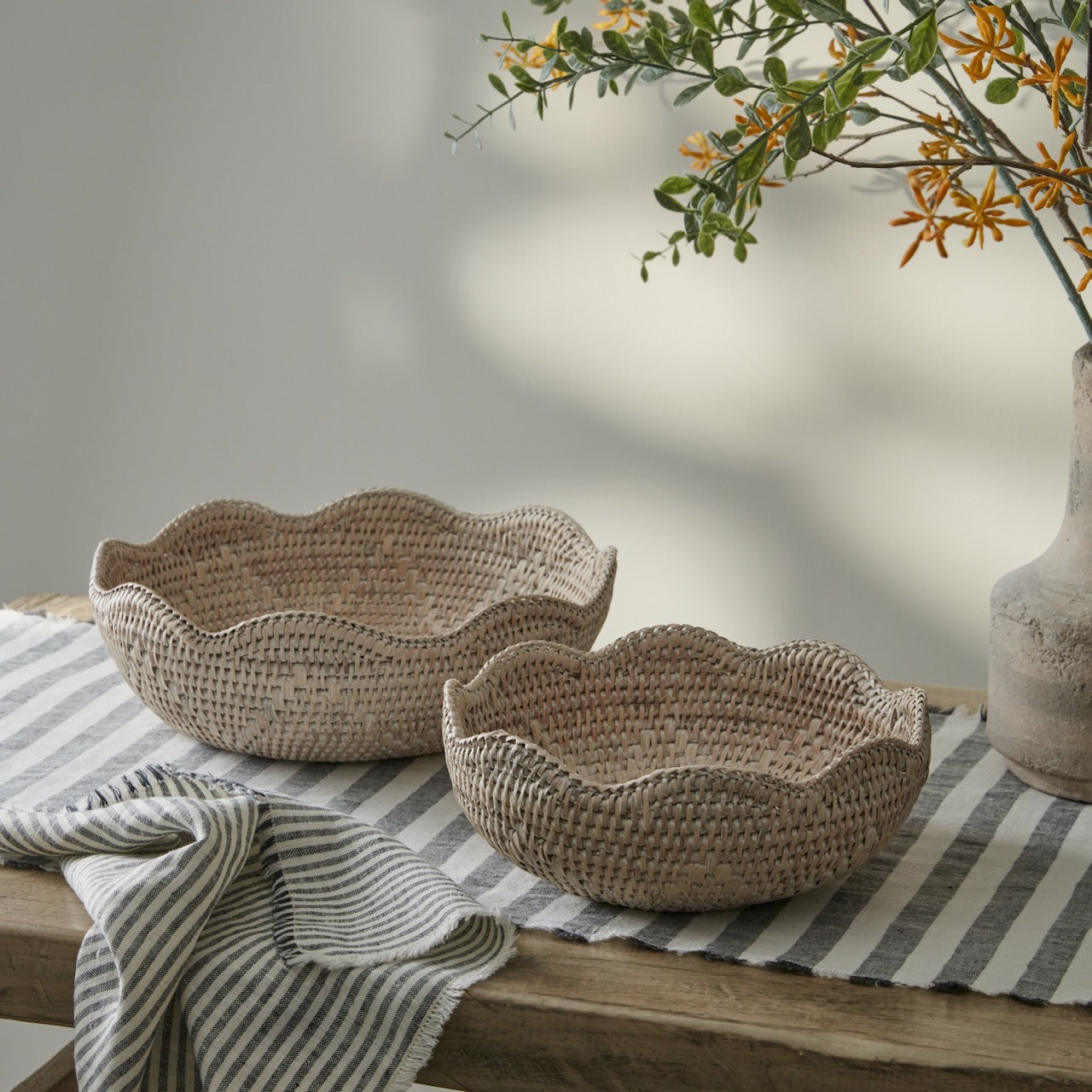 White Rattan Scallop Edged Bowl