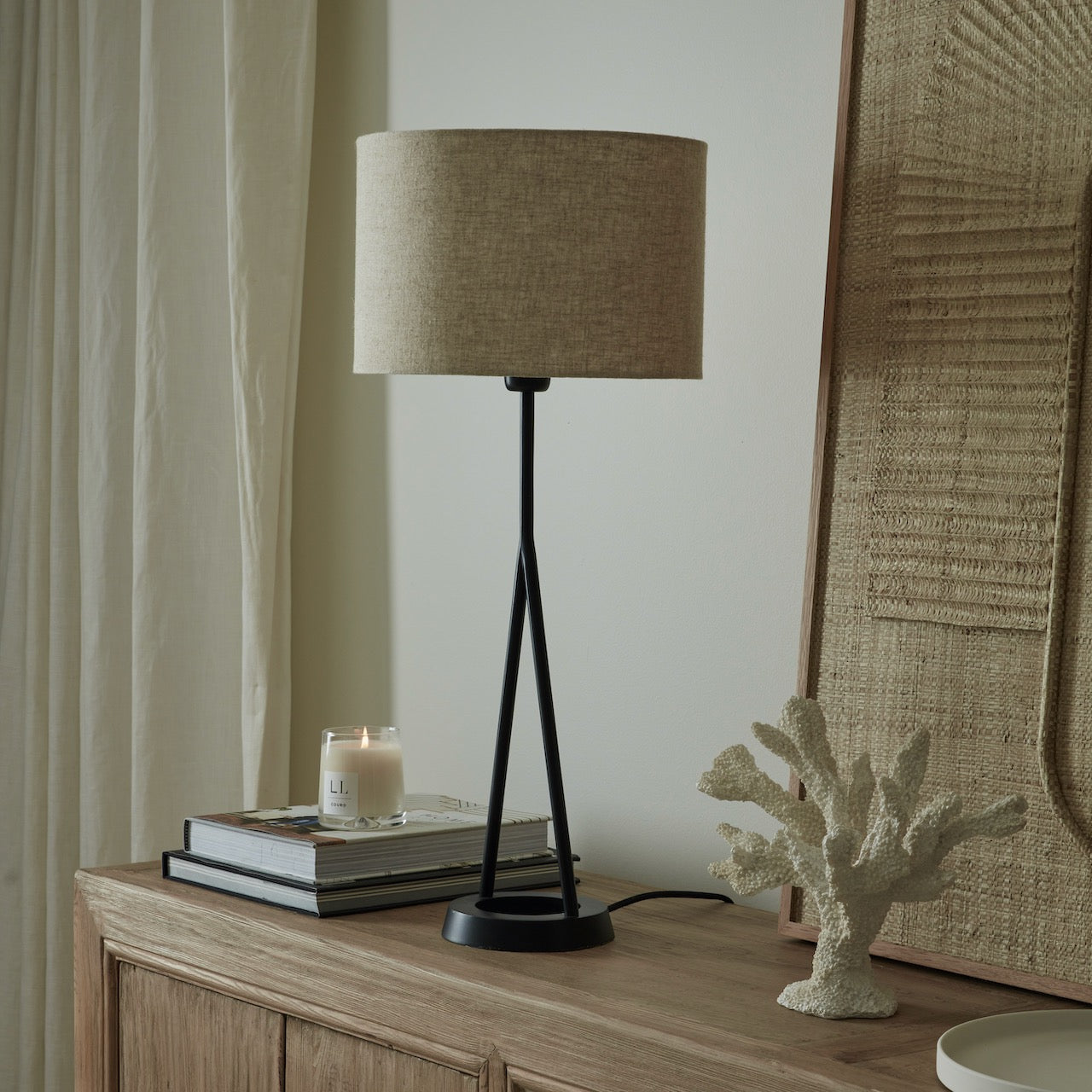 Zia Black Table Lamp with Natural Shade