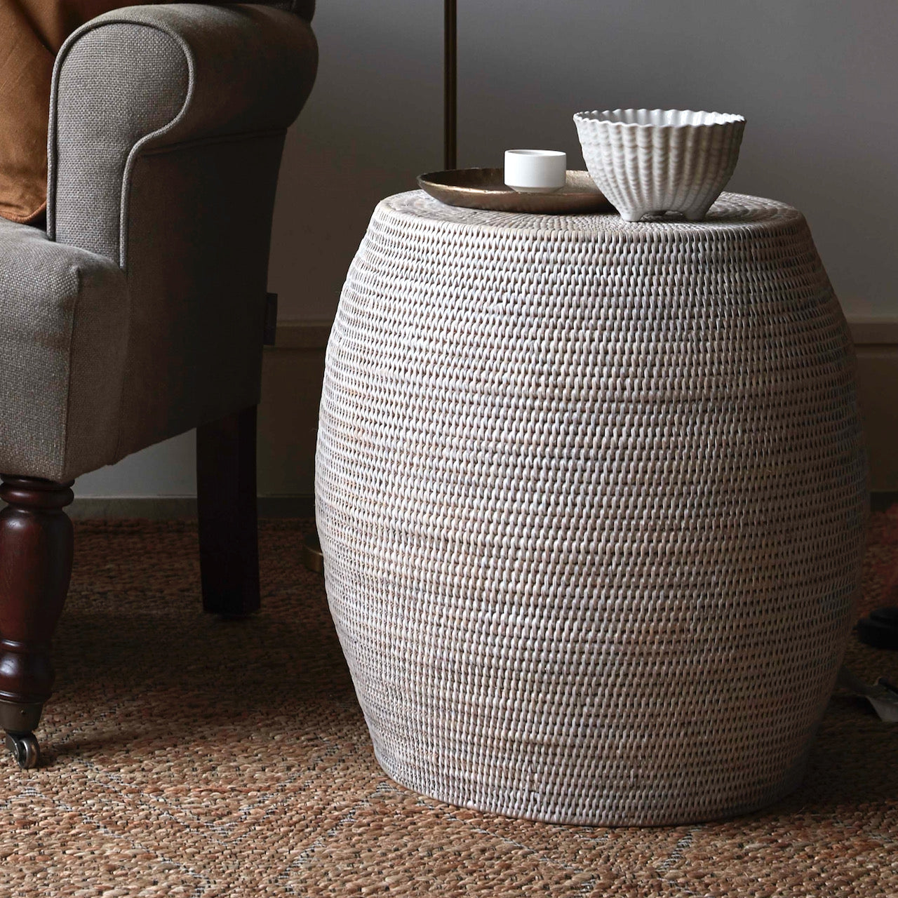 White Rattan Stool