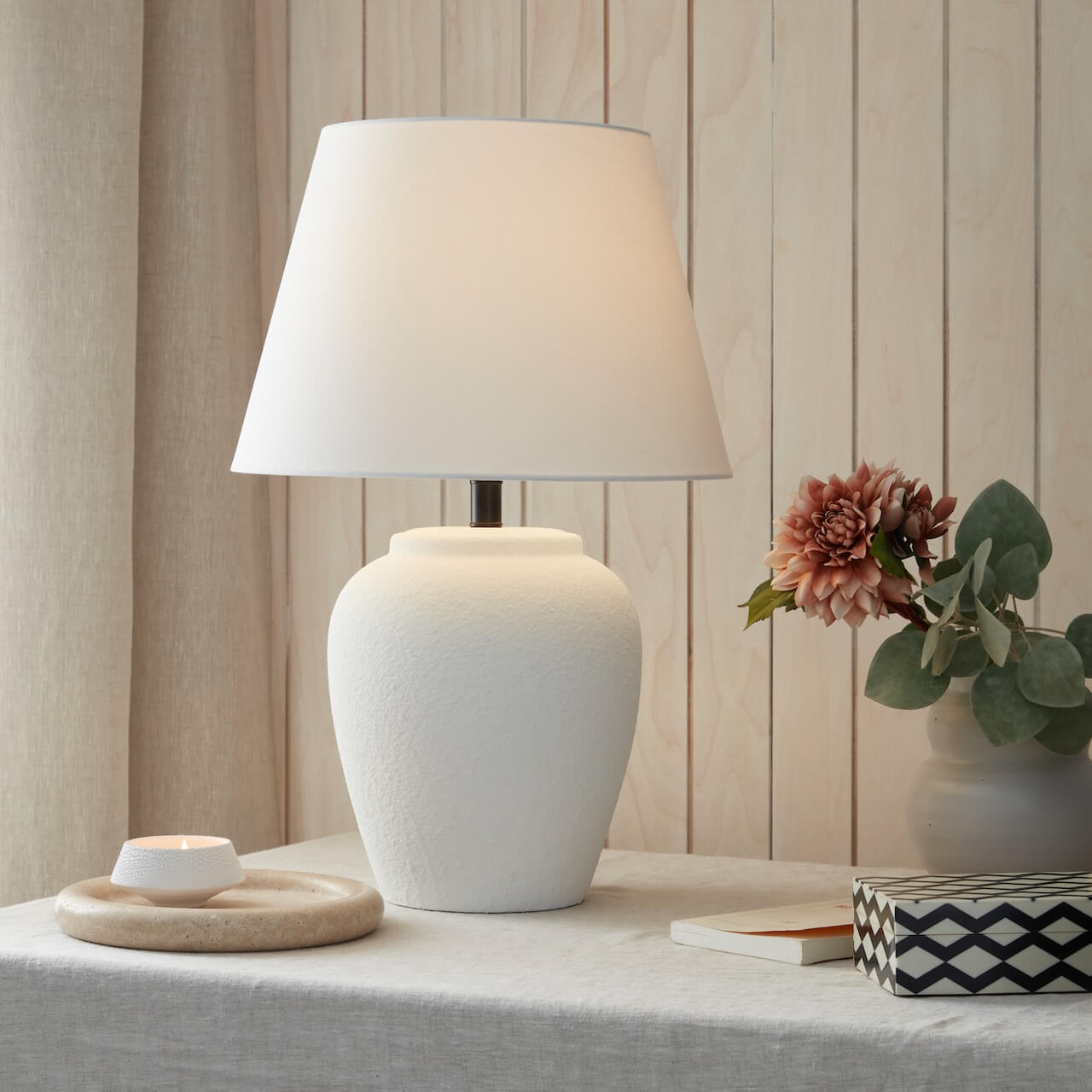 Leora White Ceramic Lamp & Shade