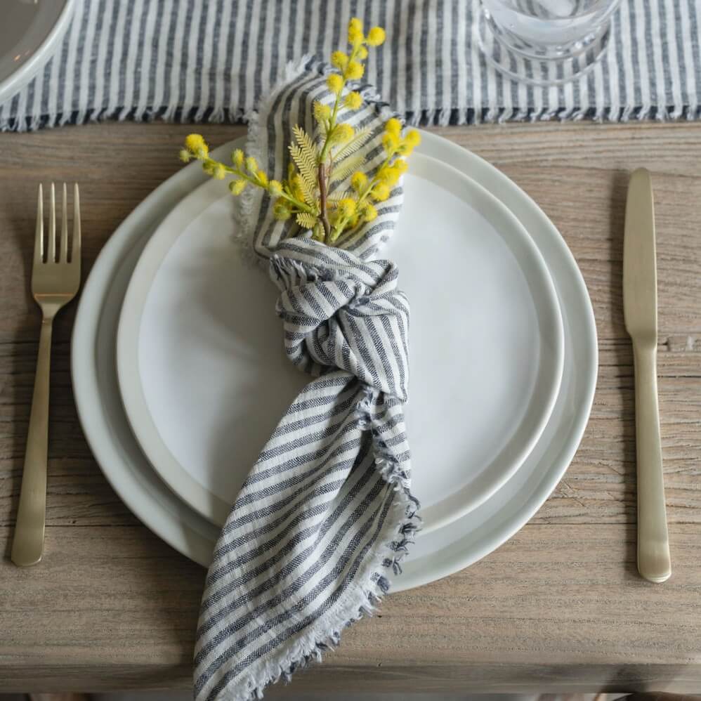 Set of 2 Ink Thin Stripe Linen Napkins