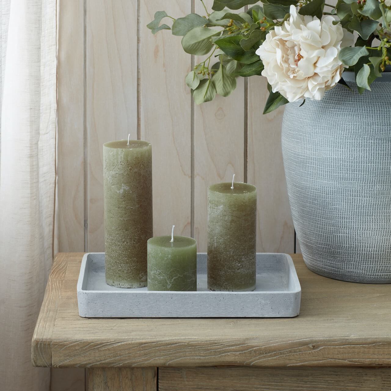 Set of 2 Rustic Moss Green Pillar Candles