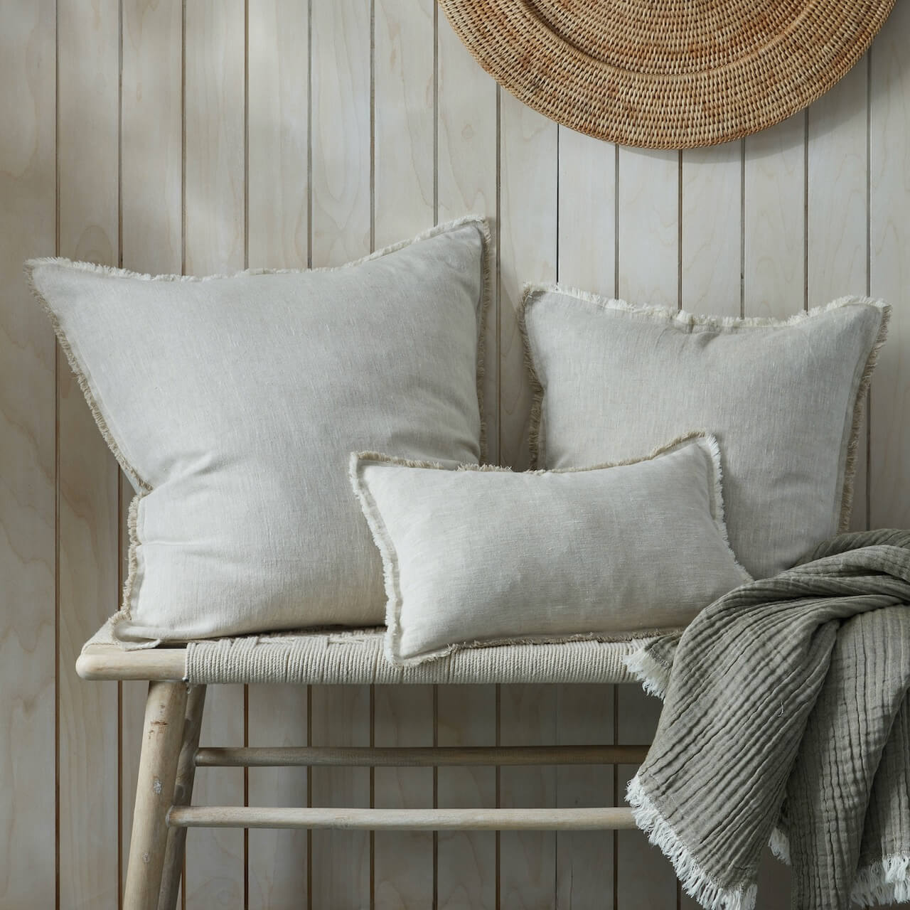 Fringe Linen Cushion Cover Putty