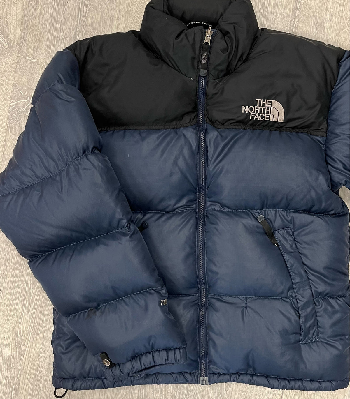 The North Face Navy Blue Puffer Jacket WITH MINOR STAIN & REPAIR | We ...