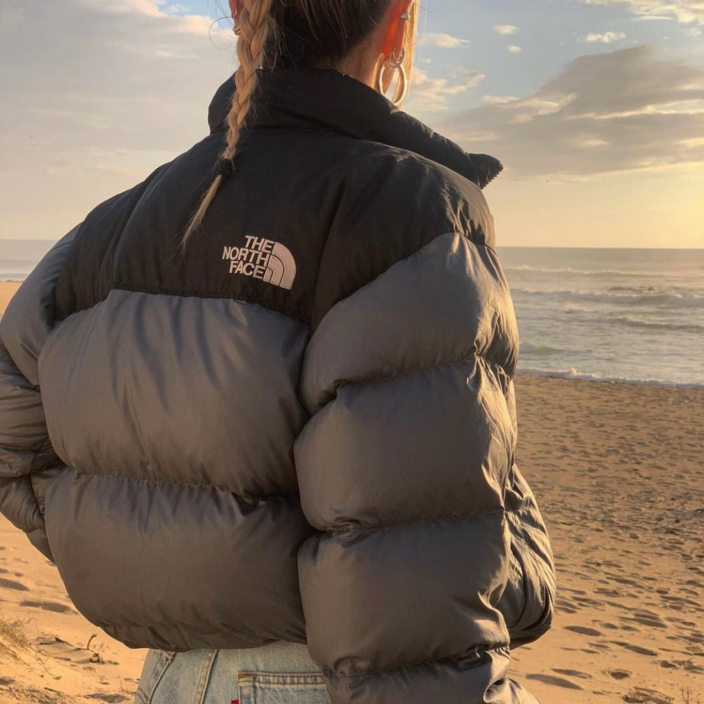 Grey north face sales puffer jacket