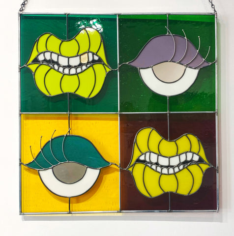 Eyes and Mouths in Green and Yellow Stained Glass