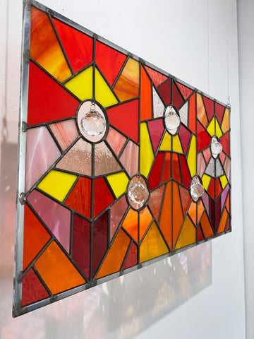 Red, Orange and Yellow Panel of Stained Glass