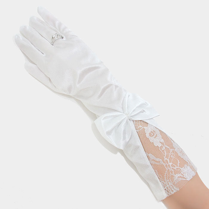 long white satin gloves