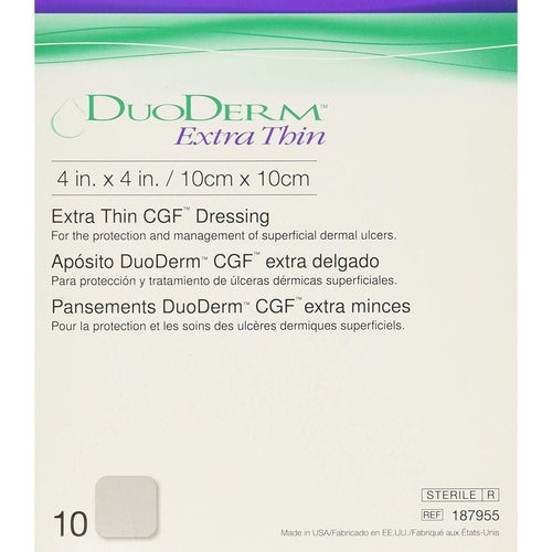 Convatec 187955 Duoderm Extra Thin. Hydrocolloid Dressing 4 in. x 4 in. (Box of 10) - Preferred Medical Plus product image