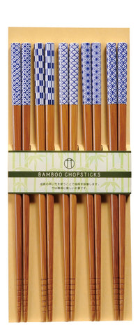 Bamboo Japanese Chopsticks with Japanese pattern Set of 5 Dishwasher Safe