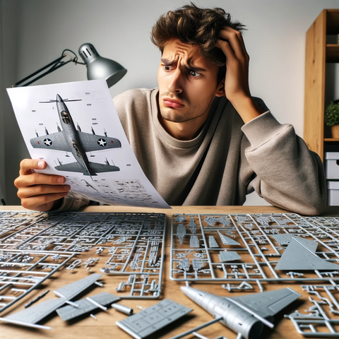 A confused model maker looking at instructions