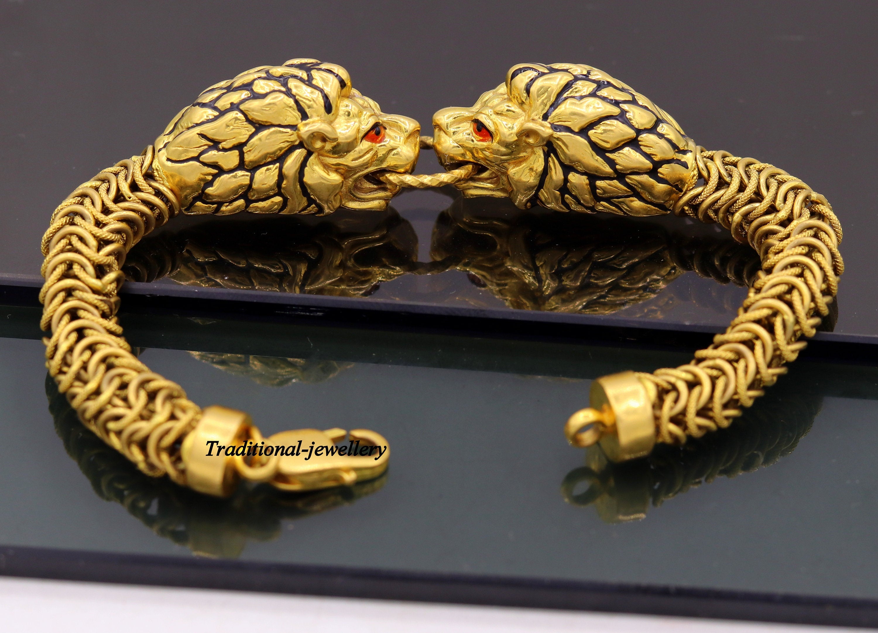 14KT Yellow Gold Polished 3D Lion Head Bangle Bracelet – LSJ