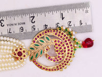 Vintage handmade punjabi muslim fabulous peacock designer necklace set with ruby pearl emerald color stone