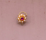 20k yellow gold handmade fabulous red stone pearl nose pin excellent antique vintage design tribal jewelry gnp21