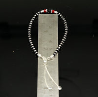 7" long 925 sterling silver gorgeous silver and black beads adjustable bracelet, charm bracelet, customized bracelet girl's jewelry sbr165