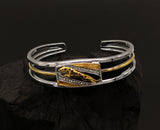 Sterling silver handmade running tiger gold plated design unisex bangle bracelet kada, awesome adjustable customized gifting jewelry nsk302