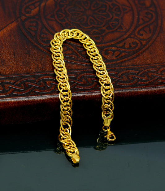 22kt yellow gold handmade stylish 'Aum' design gorgeous customized bracelet,  best gift for boys men, personalized gold jewelry India br39