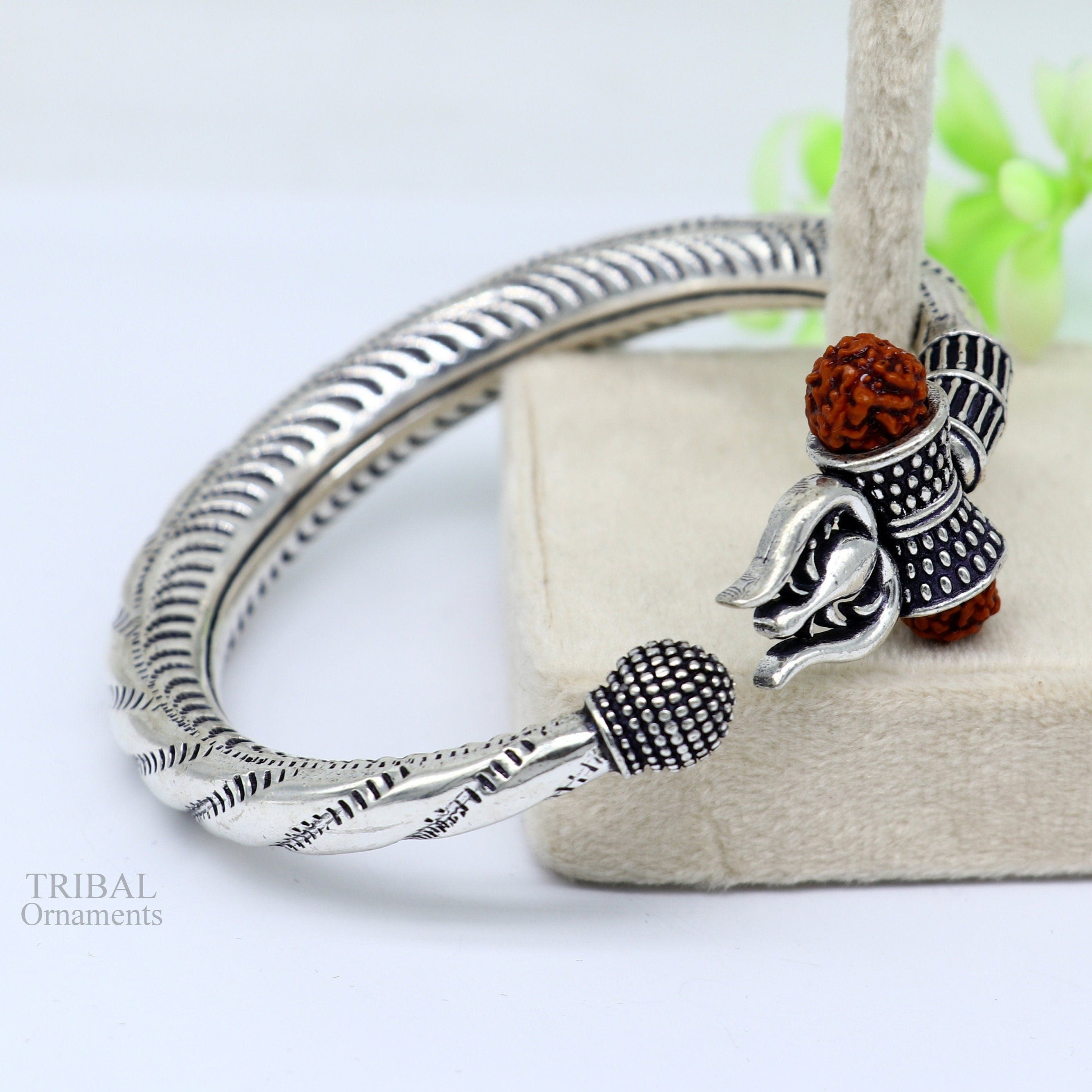 Exclusive 925 Sterling silver handmade chitai work Lord Shiva trident  trishul bangle bracelet natural Rudraksha beads customized kada nsk440 |  TRIBAL ORNAMENTS