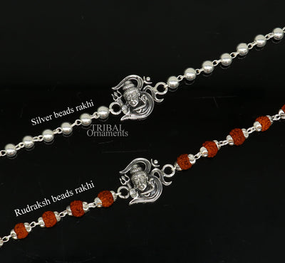 925 Sterling Silver Customized Rudraksha Beaded 'AUM' Rakhi or Bracelet.  Best Gift for Your Brother's for Special Rakshabandhan Rk01 - Etsy | Silver  rakhi, Rakhi, Rudraksha beads
