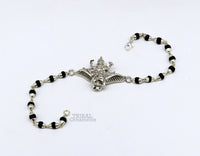 Divine 925 sterling silver handmade lord black basil rosary beads Lord vishnu and garuda design Rakhi bracelet daily use jewelry rk213