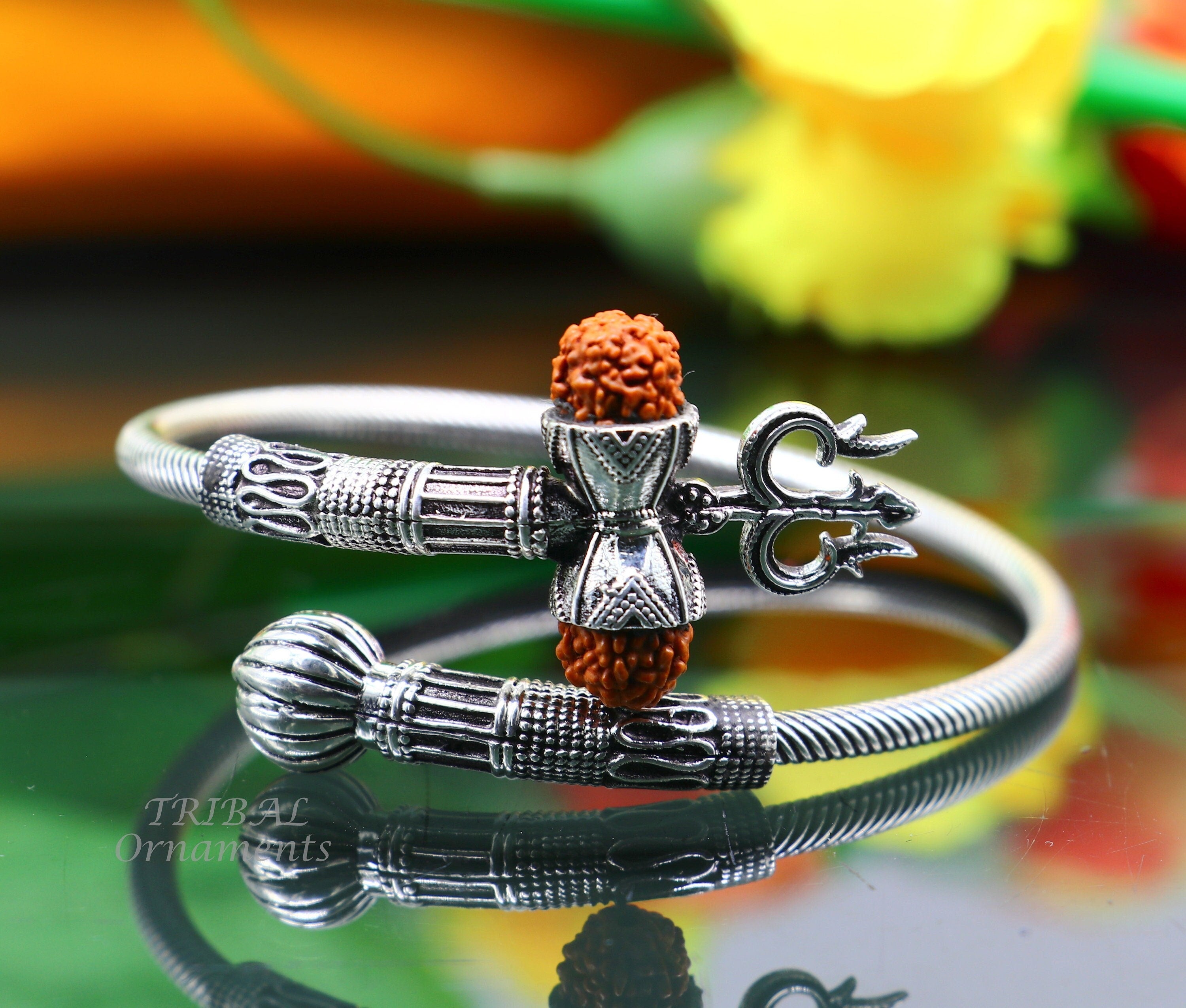Buy Handmade Sterling Silver Lord Shiva Trident Kada Trishul Bracelet,  Rudraksh Bracelet, Customized Babhubali Bangle Kada Giftig Jewelry Nsk705  Online in India - Etsy