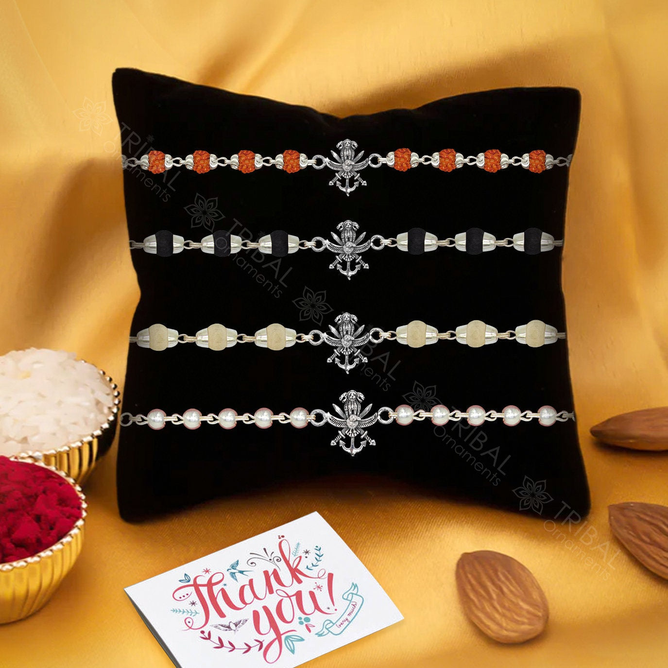 Send Golden Bracelet Rakhi with Studded Stones Online