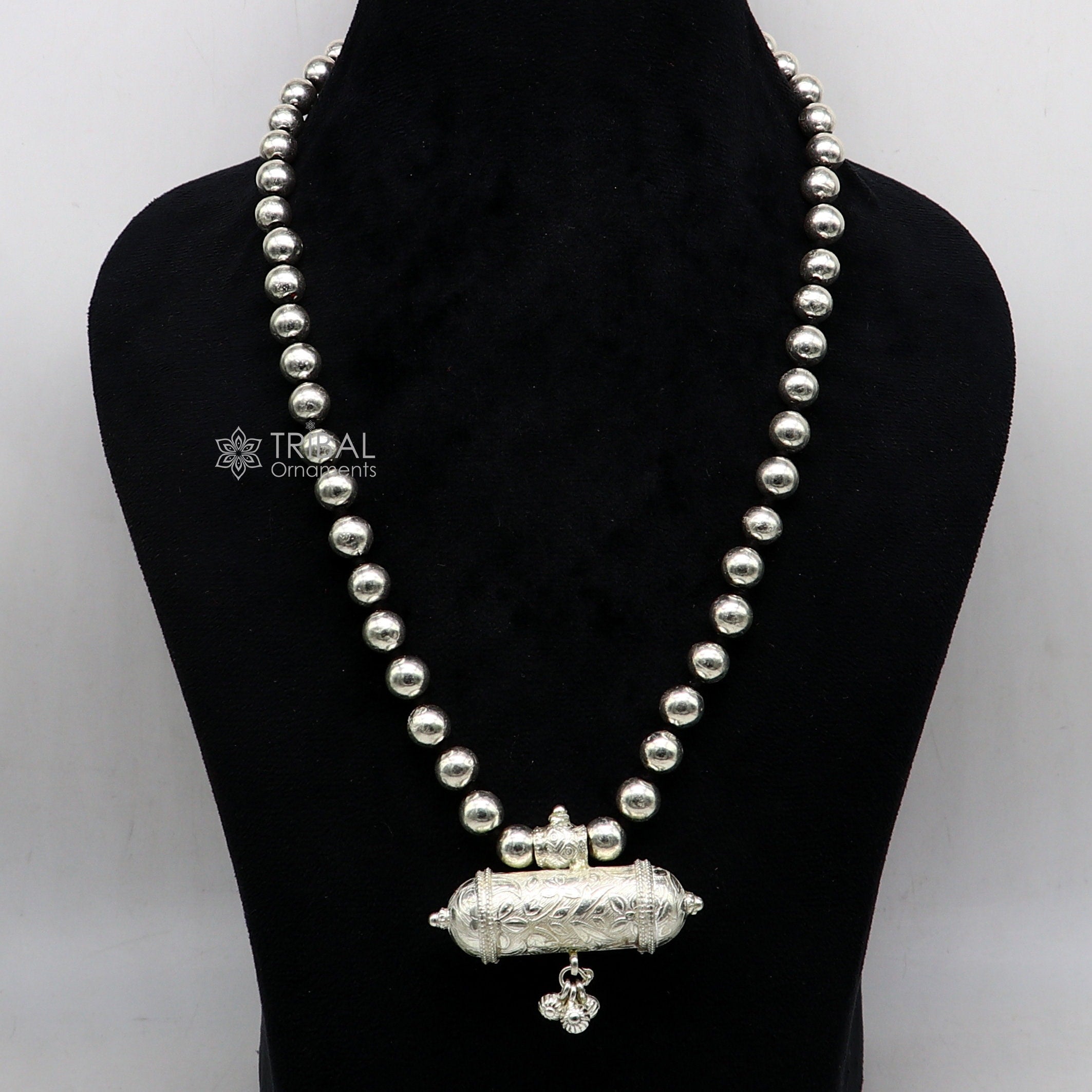 2 Layer Onyx Necklace With German Silver Hollow Beads, Black And White