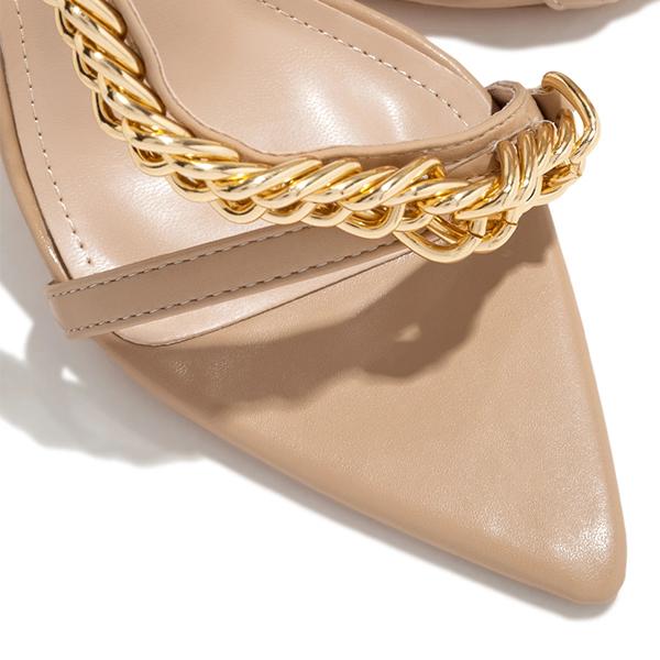 Pairmore Gold Tone Chain Open Pointed Toe Chunky Heels