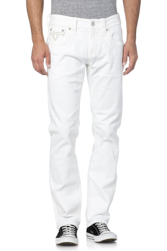 men's all white rock revival jeans