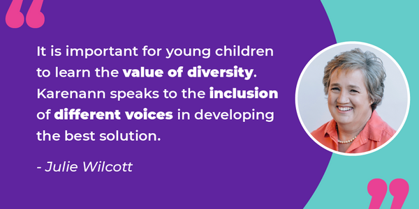 A quote from Sphero Hero and educator Julie Wilcott on the importance of teaching diversity to children in the STEM field.