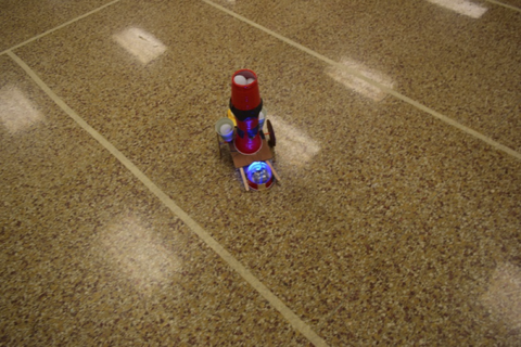 BOLT robot in classroom doing beginner maze tape activity.