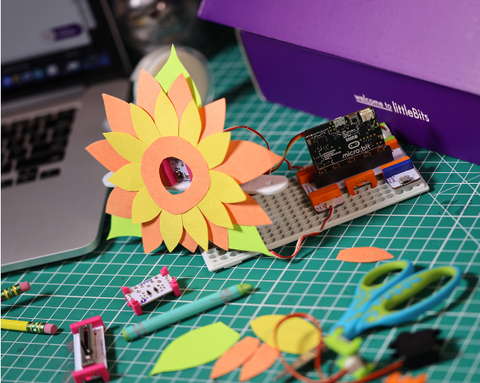 A paper sunflower craft that comes to life by using littleBits.
